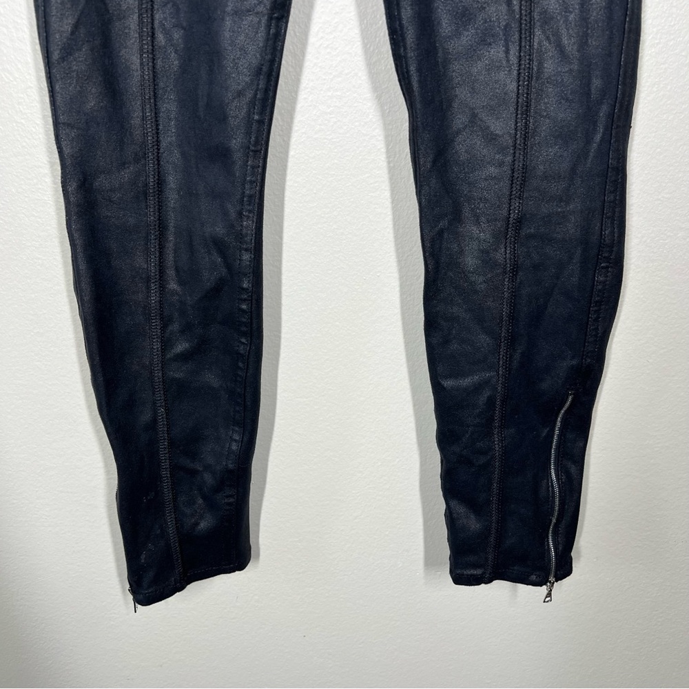 7 for all Mankind Black Faux Leather Pull On Leggings Pants Ankle Zipper - Picture 3 of 9